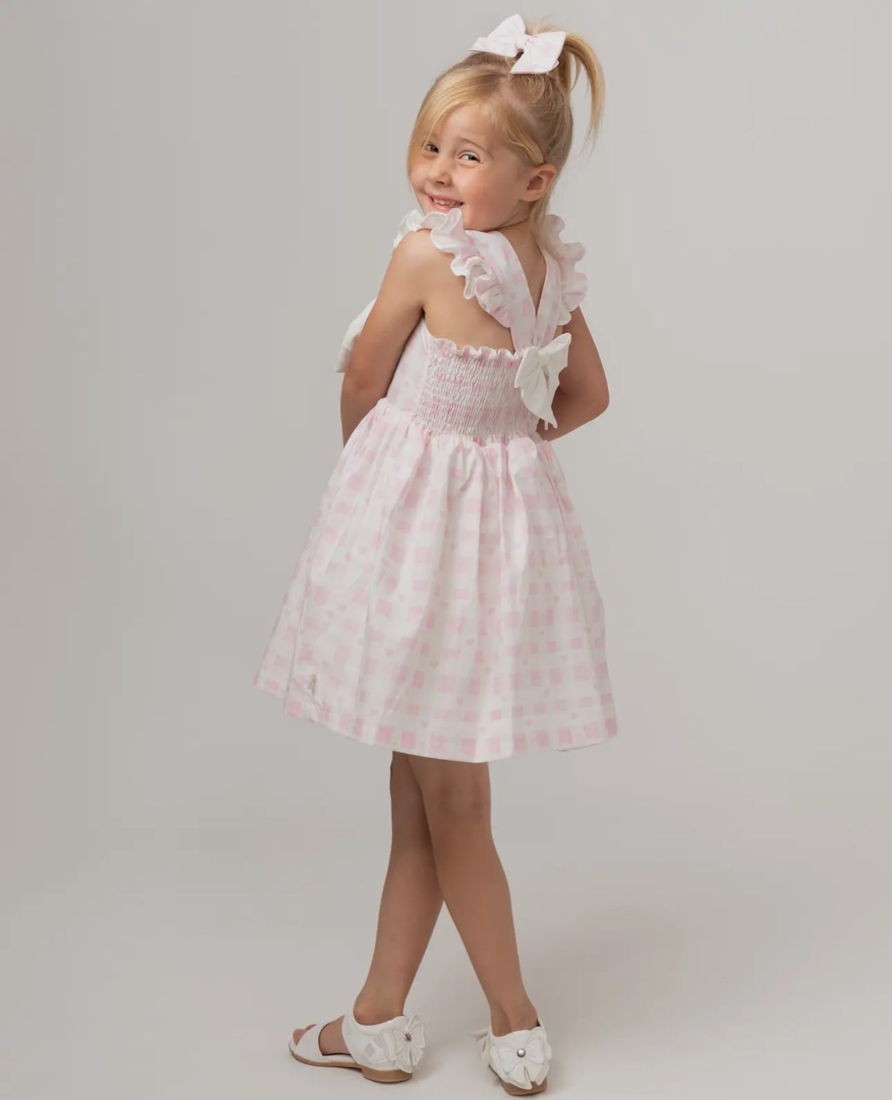 Checked heart dress with hair bow