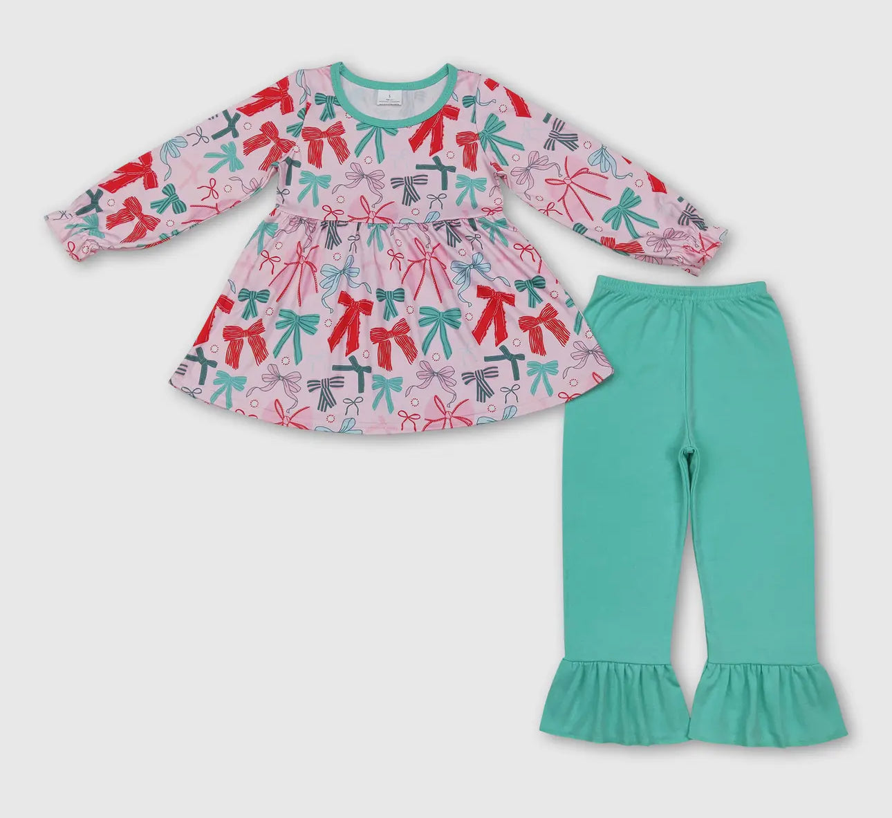 Colorful Bow Long Sleeves Girl Pants Set