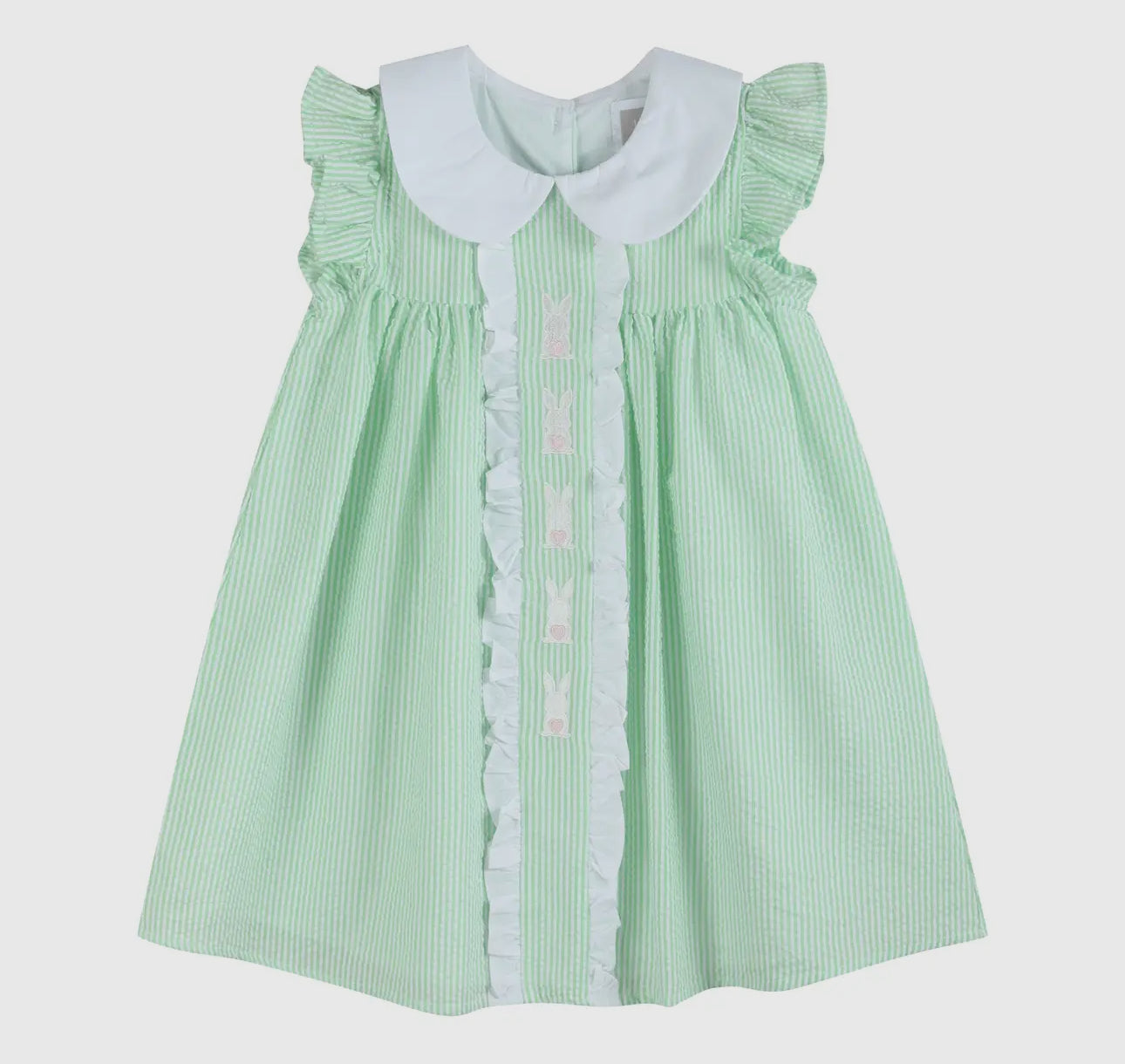 Green Seersucker Easter Bunny Ruffle Dress