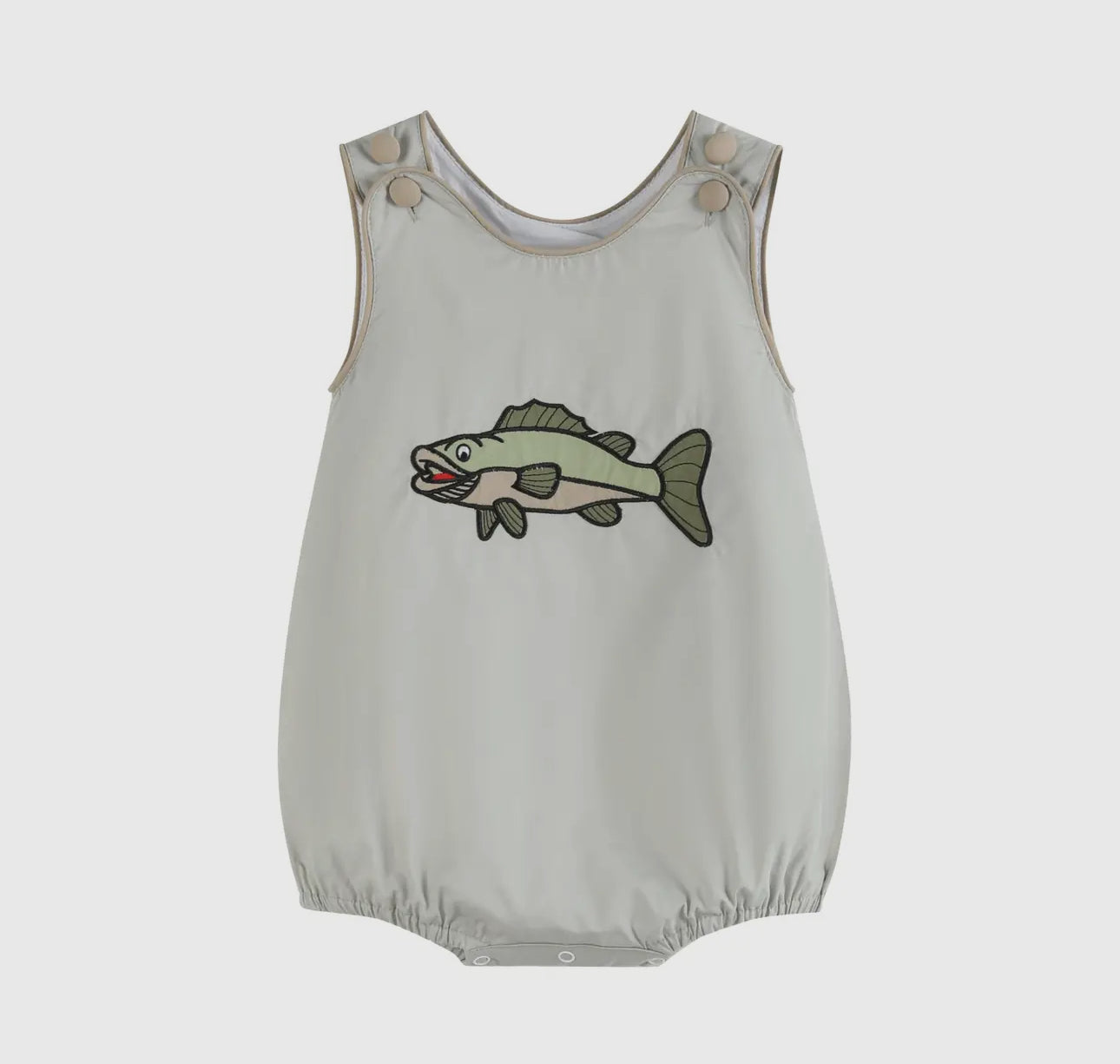 Khaki Green Fish Bubble Romper