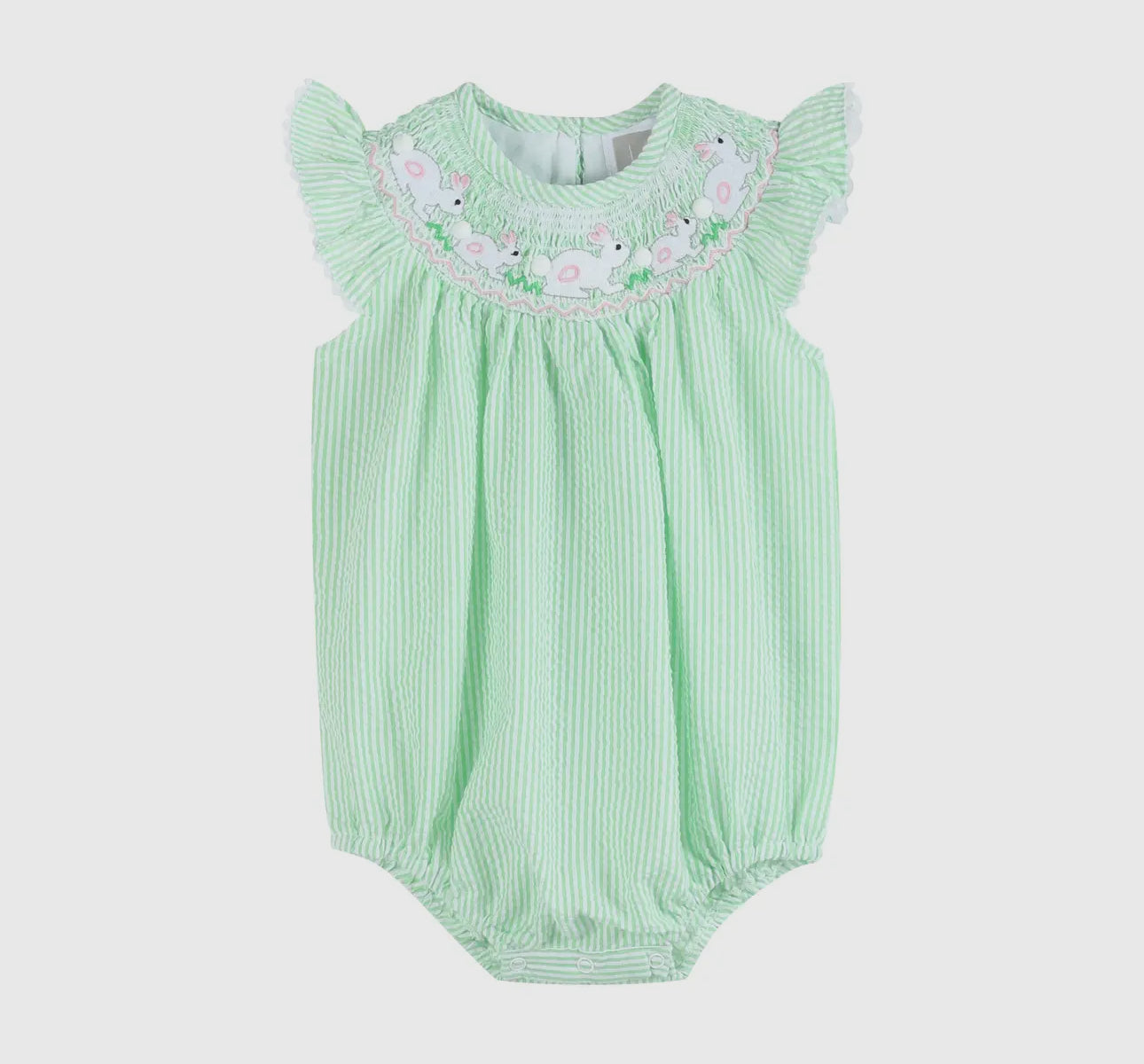 Green Seersucker Smocked Bubble Romper
