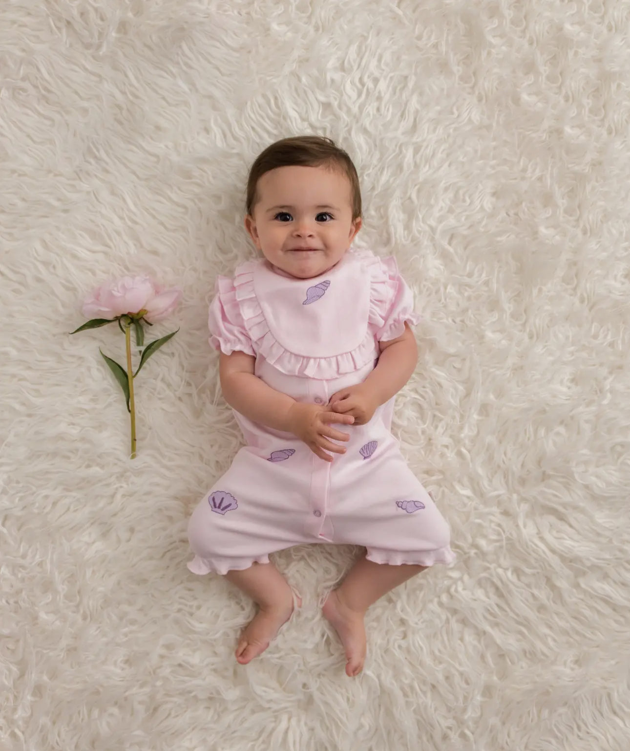 Seashell Frill Romper with Bib-Pink