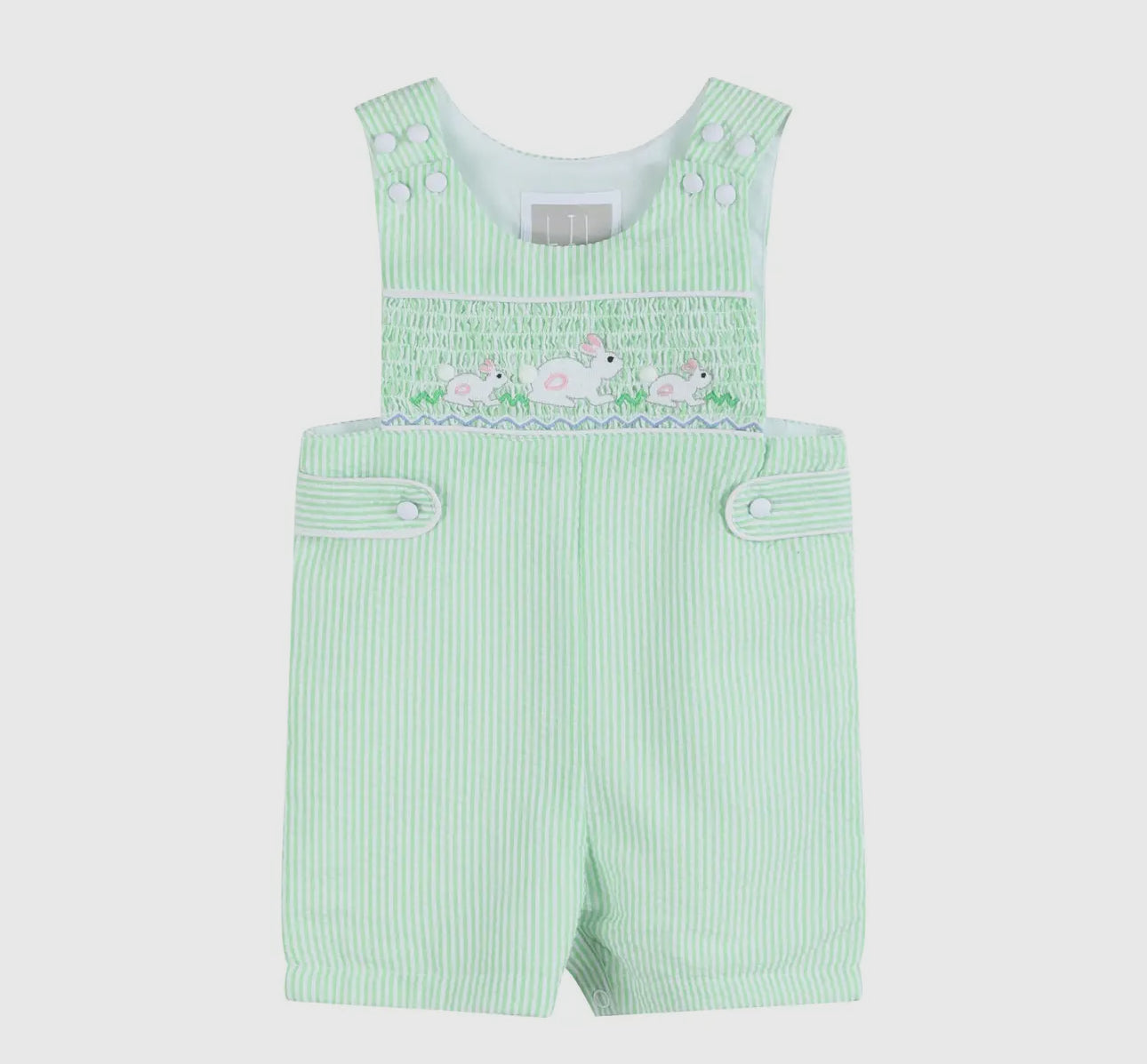Green Seersucker Easter Bunny Smocked Jon Jon