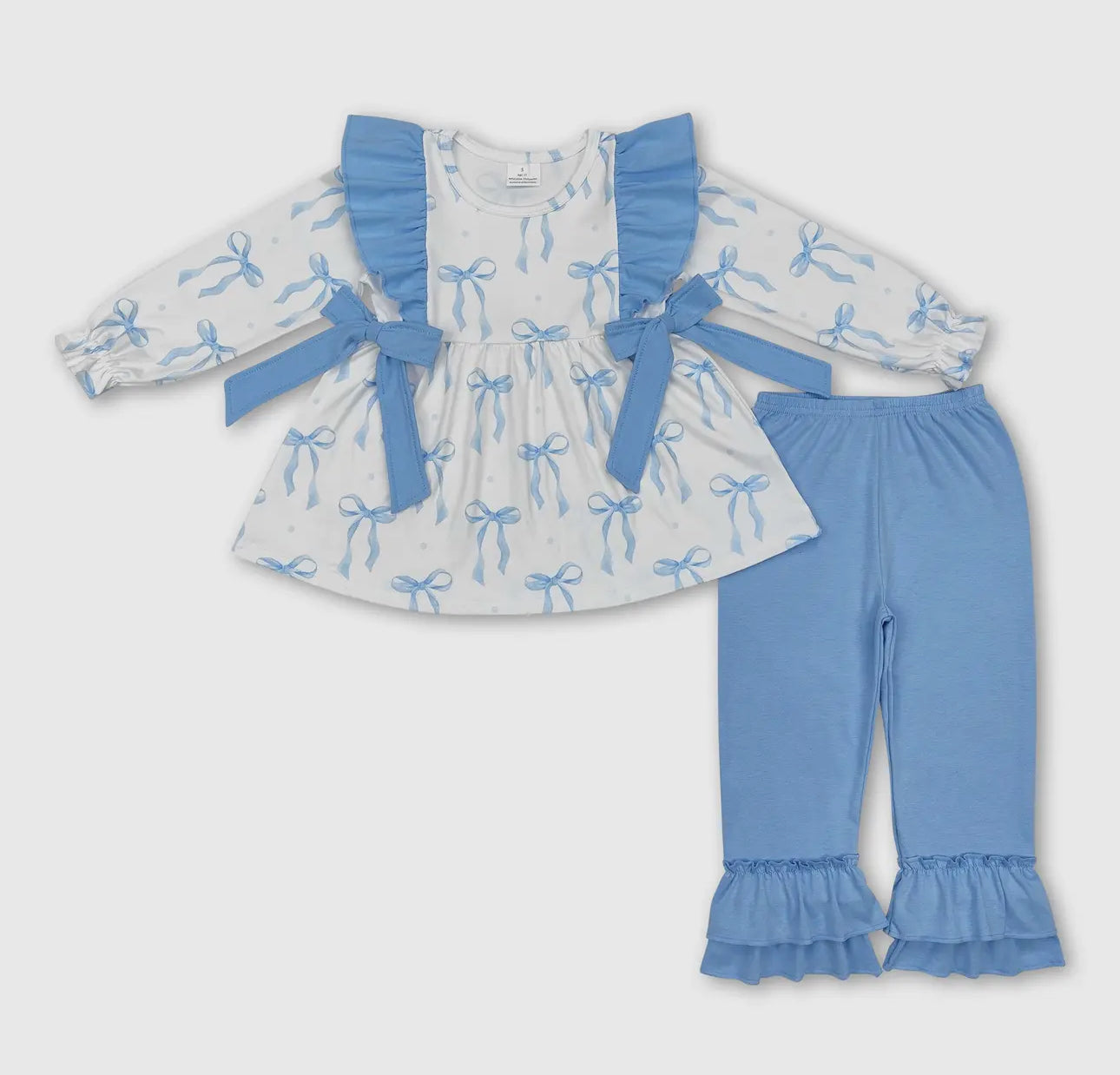 Light Blue Tunic Ruffle Girls Pants Set