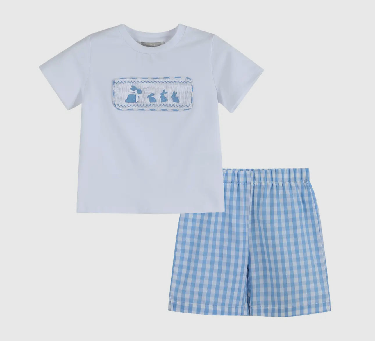 Bunny Family Smocked Tee and Blue Gingham Short Set