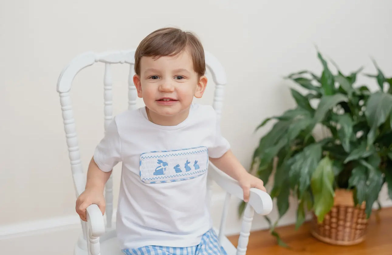 Bunny Family Smocked Tee and Blue Gingham Short Set
