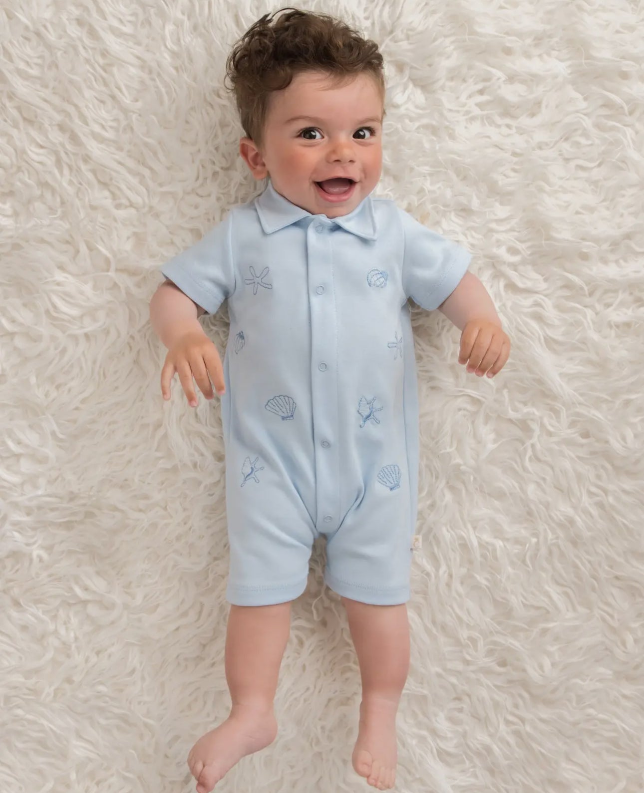 Seashell Polo Romper with bib-Sky