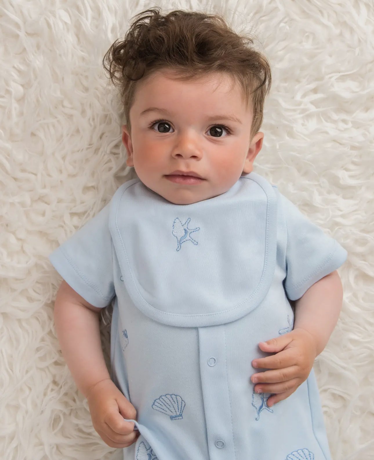 Seashell Polo Romper with bib-Sky