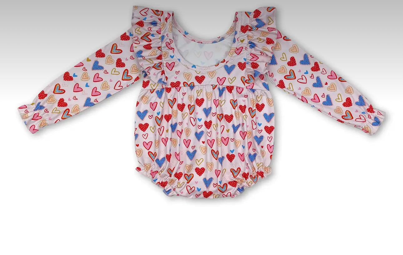 Long Sleeve Hearts Valentines Romper