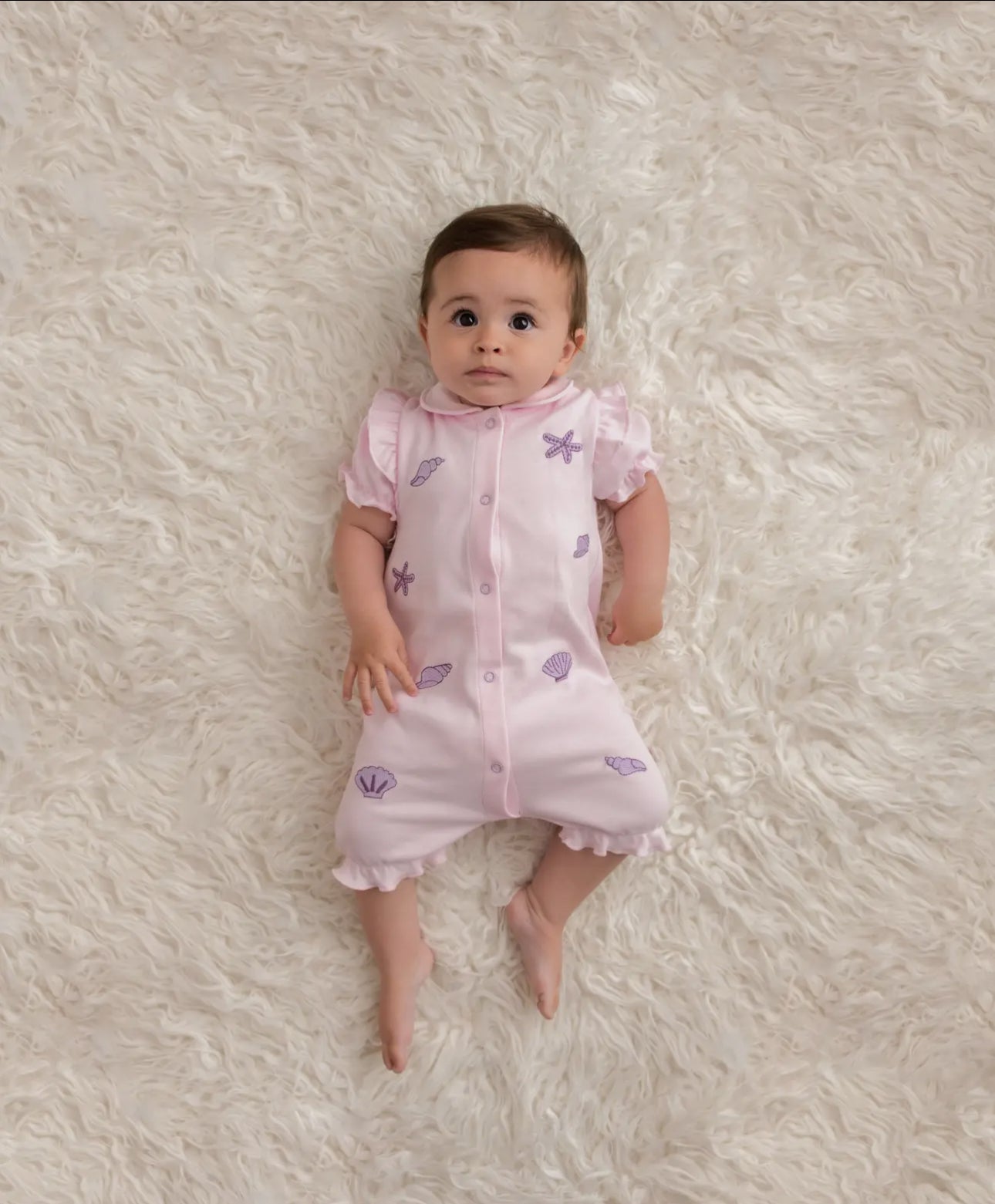 Seashell Frill Romper with Bib-Pink