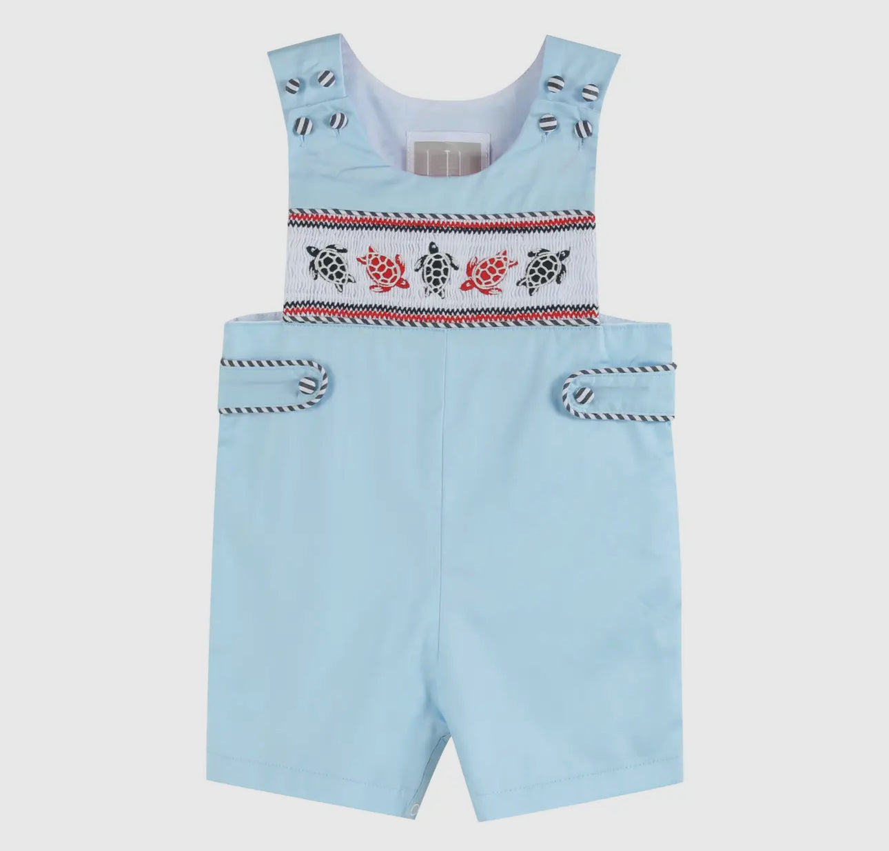 Blue & Red Turtle Applique Smocked Shorttalls