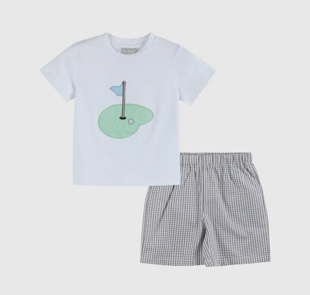 Gray Gingham Golf Tee and Shorts 2 Pc Set