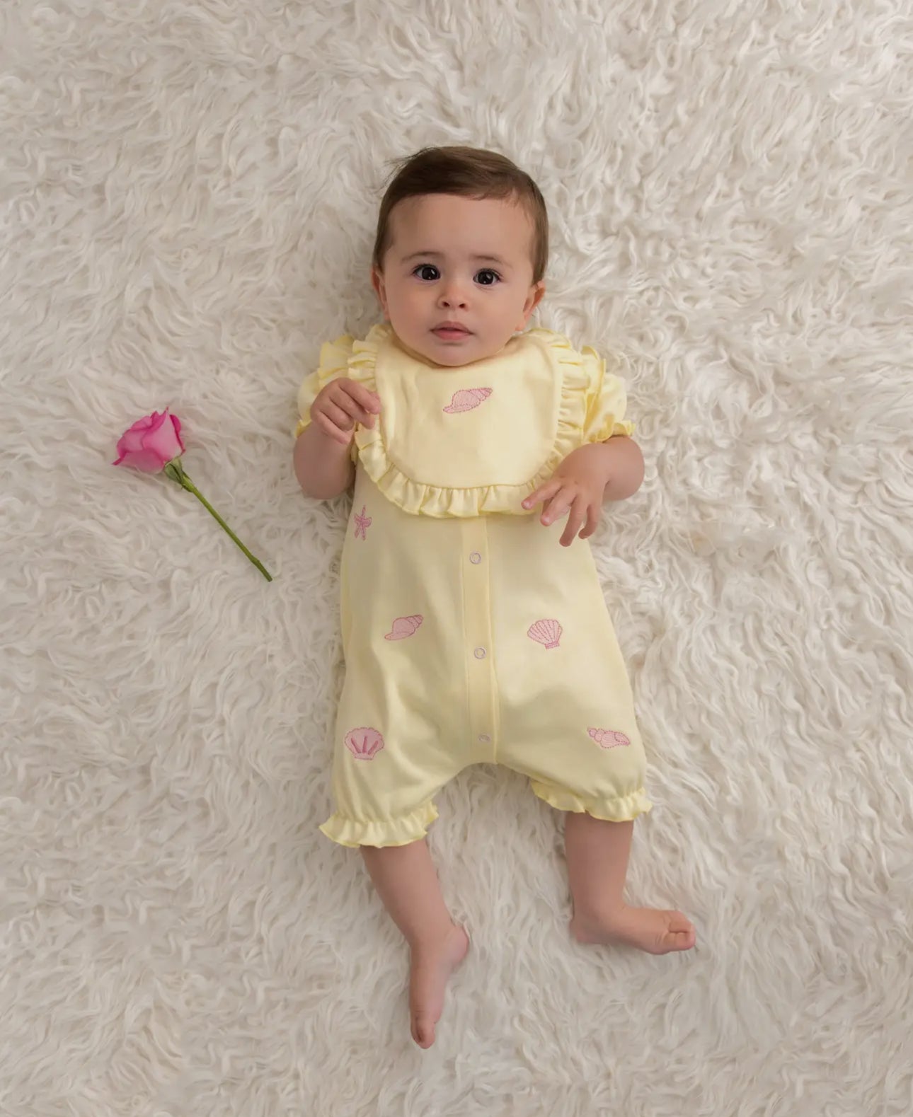 Seashell Frill Romper with Bib-Yellow