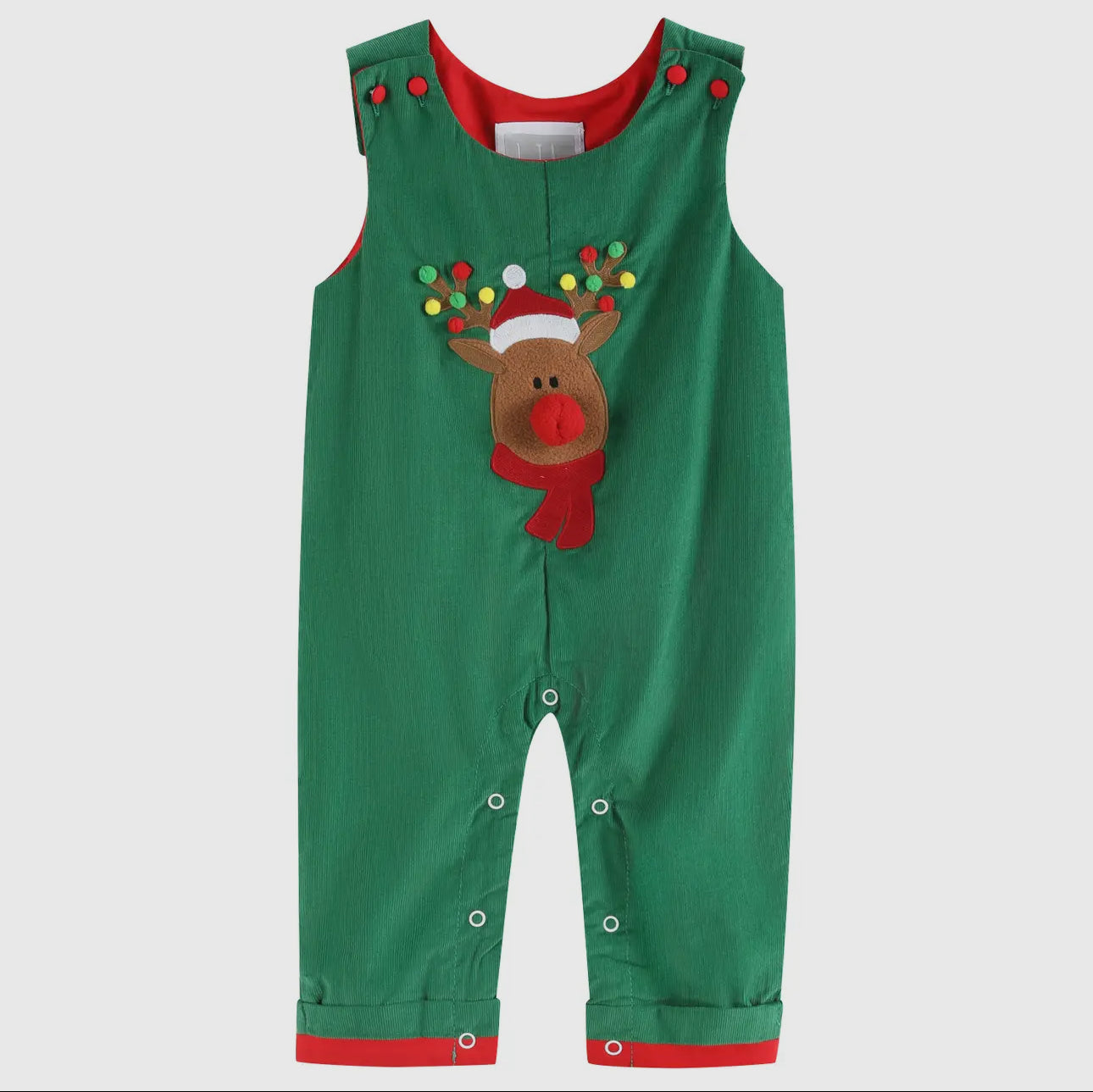 Green Corduroy Sherpa Reindeer Overalls