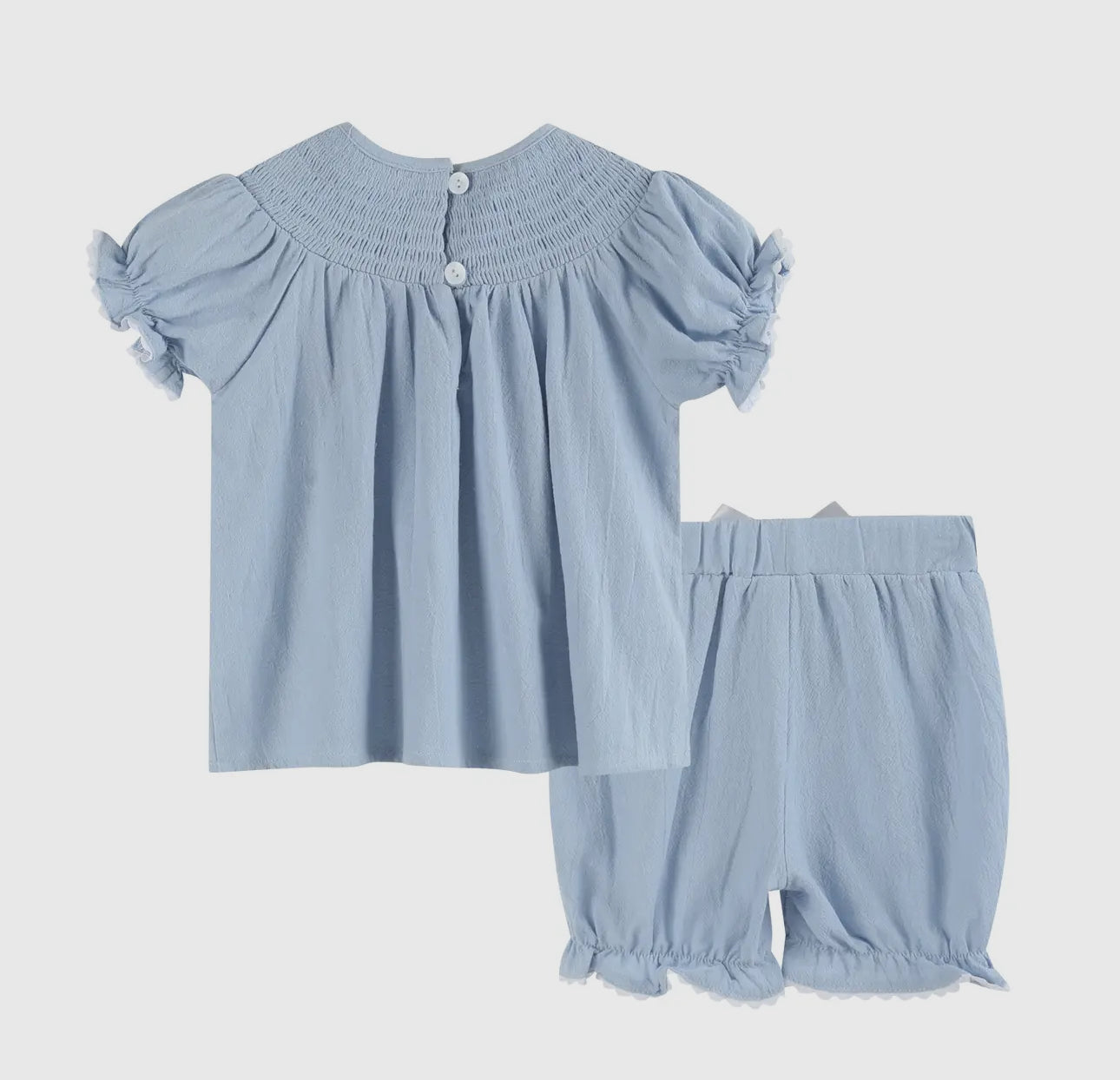 Light Blue Nativity Smocked Dress and Bloomer Set